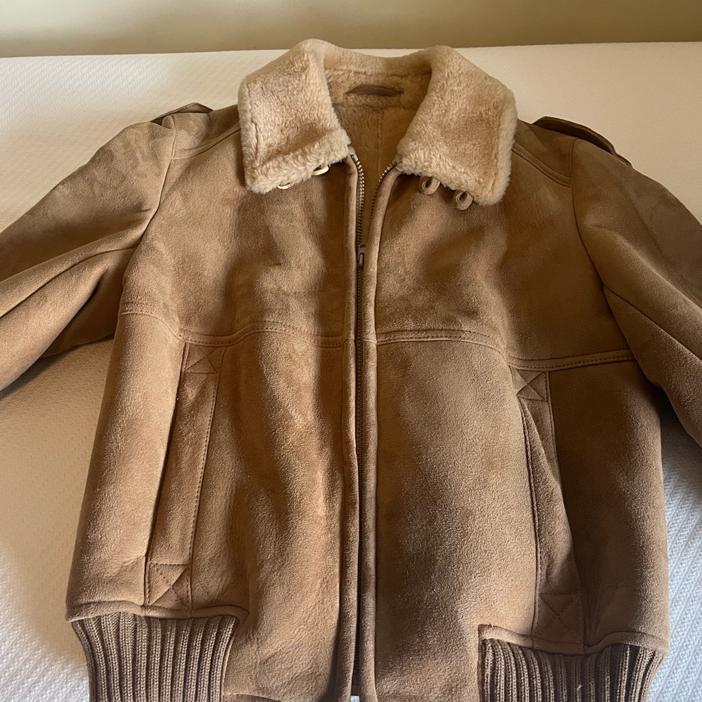 Suede and sheepskin shearling vintage bomber jacket